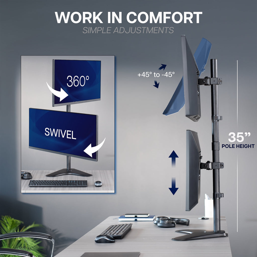 Dual LCD Monitor Vertical Stand Mount, Fits 2 Ultrawide Screens up to 34" - Image 4