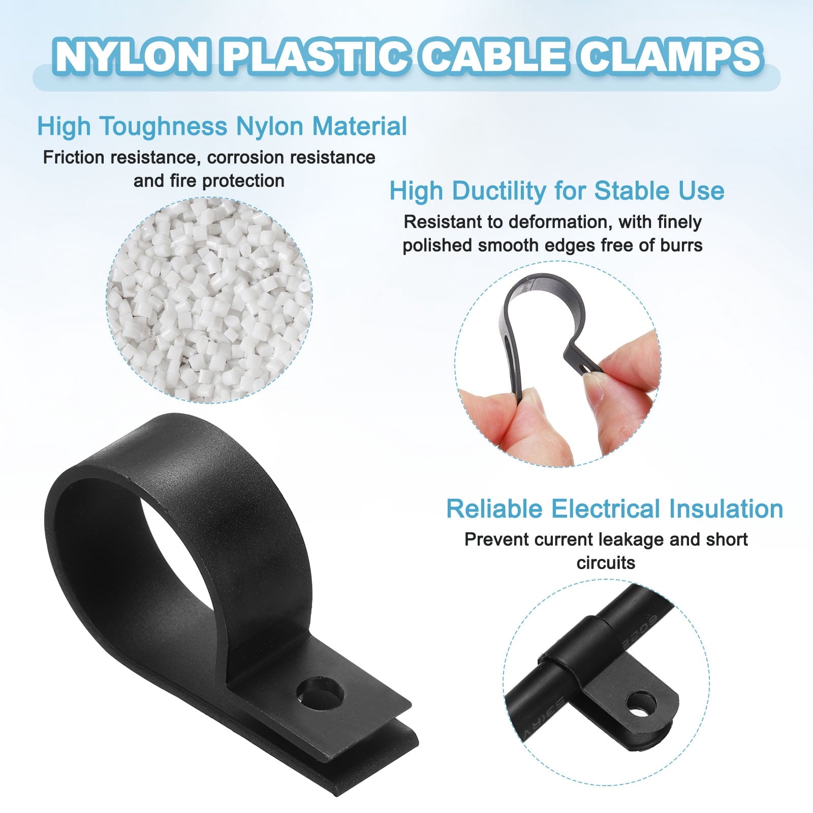 Nylon Plastic Cable Clamps 1 Inch, 25 Pcs R-Type Wire Clips Clamps Fasteners for Cable Conduit Organizer Mounting, Black - Image 3