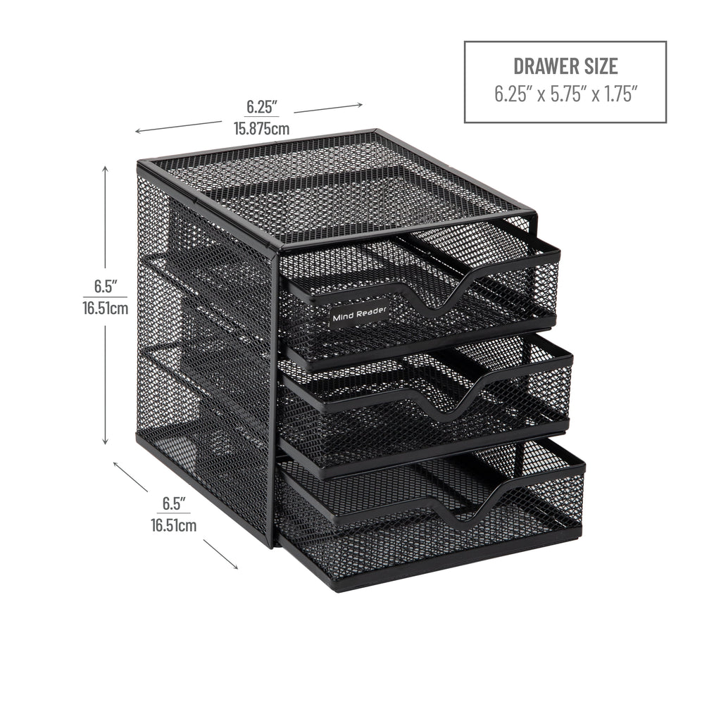 Mesh Mini 3 Tier Drawer Organizer, Desk Supplies Office Supplies Organizer, 3 Drawers, 1 Top Shelf, Black - Image 3