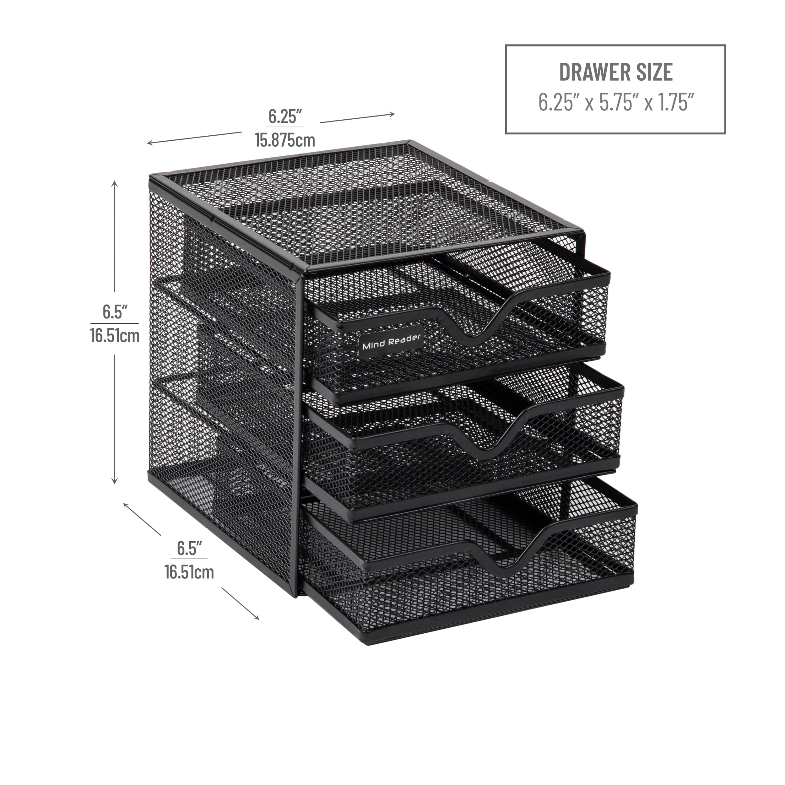 Mesh Mini 3 Tier Drawer Organizer, Desk Supplies Office Supplies Organizer, 3 Drawers, 1 Top Shelf, Black - Image 3