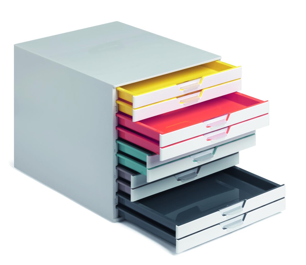Desktop Drawer Organizer (VARICOLOR MIX 10 Compartments with Removable Labels) 11" w x 14" d x 11.375" h, White & Mul... - Image 3