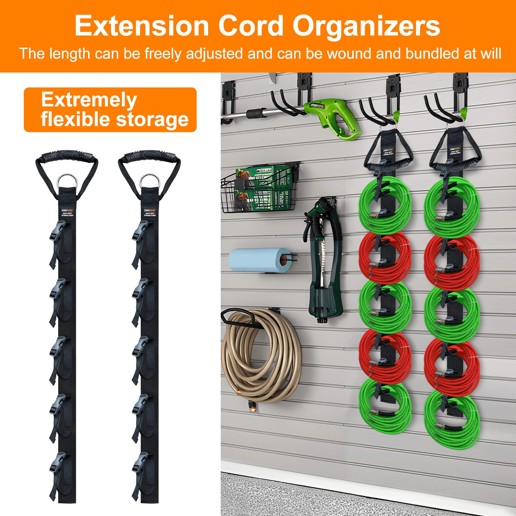 Adjustable Heavy Duty Extension Cord Organizer with 5 Detachable Straps, Flexible DIY Extension Cord Organizer Straps... - Image 2