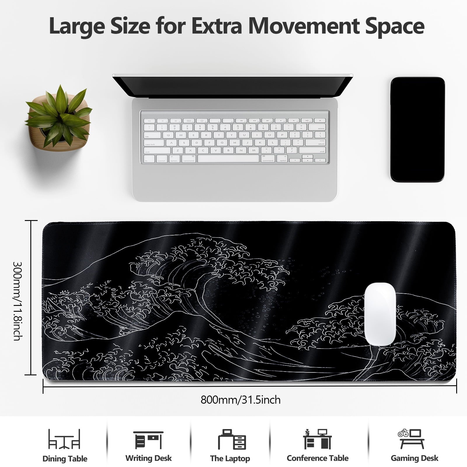 Gaming Mouse Pad with Stitched Edges,31.5" x 11.8" Extended Desk Mat Pad 3mm Thick Anti-Slip Rubber Base Keyboard Pad... - Image 4