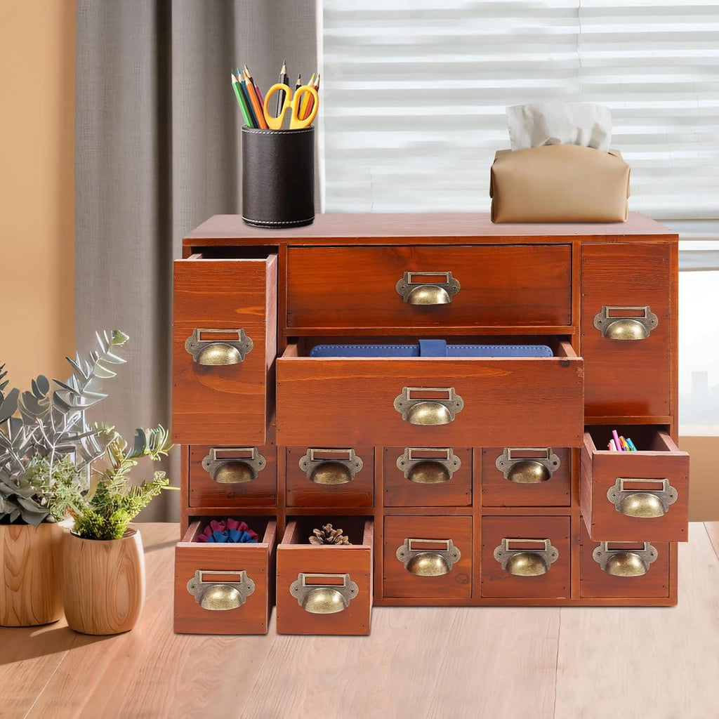 4 Desk Organizer with 14 Drawers, Wooden Apothecary Cabinet Desktop Storage Cabinet with Label Boxes, Makeup Organize... - Image 6