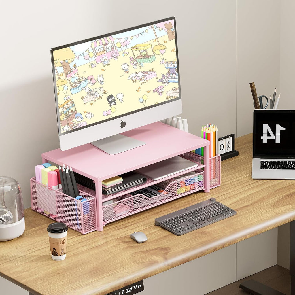 and Accessories, 2-Tier Computer Monitor Stand Riser with Drawer and 2 Pen Holders, Laptop Stand, Office Desk Accesso... - Image 5