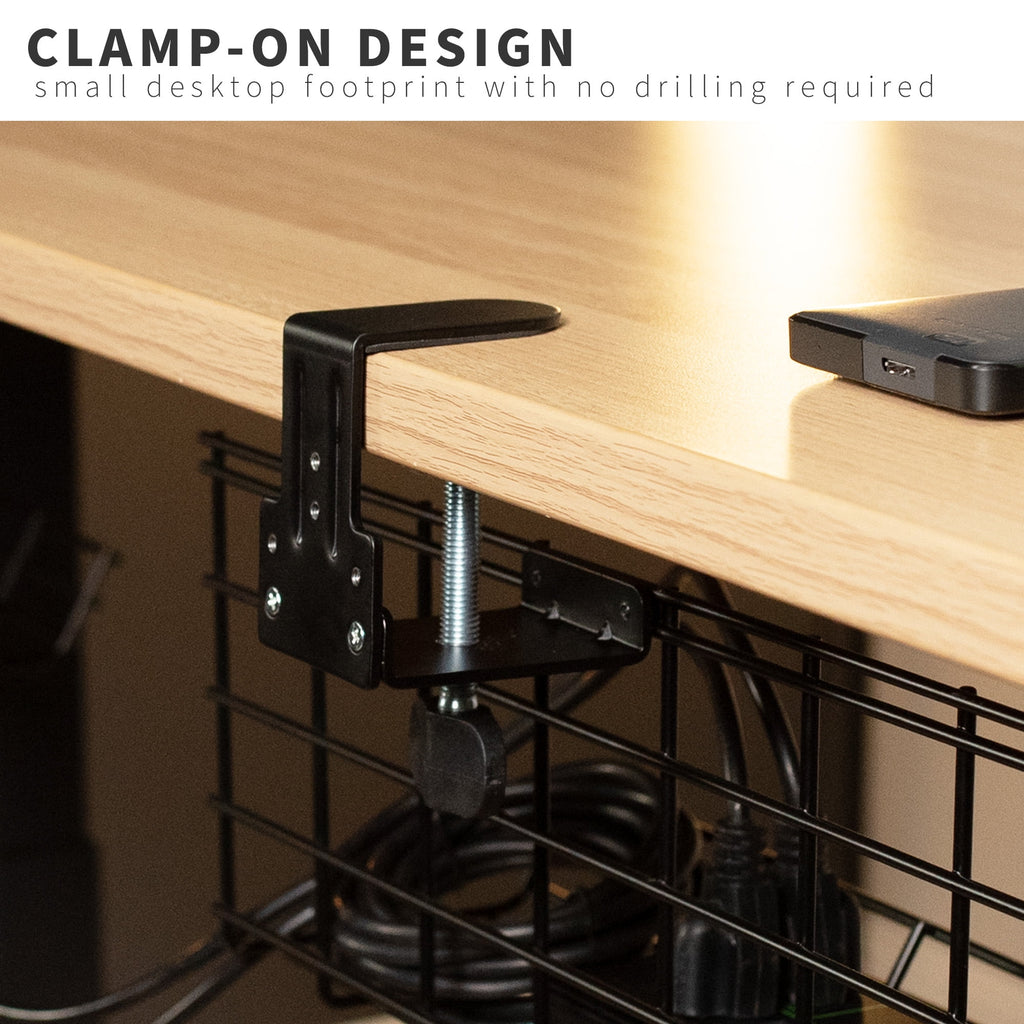 Black Clamp-on Dual Under Desk Cable Management Tray Organizers (2 Pack) - Image 6