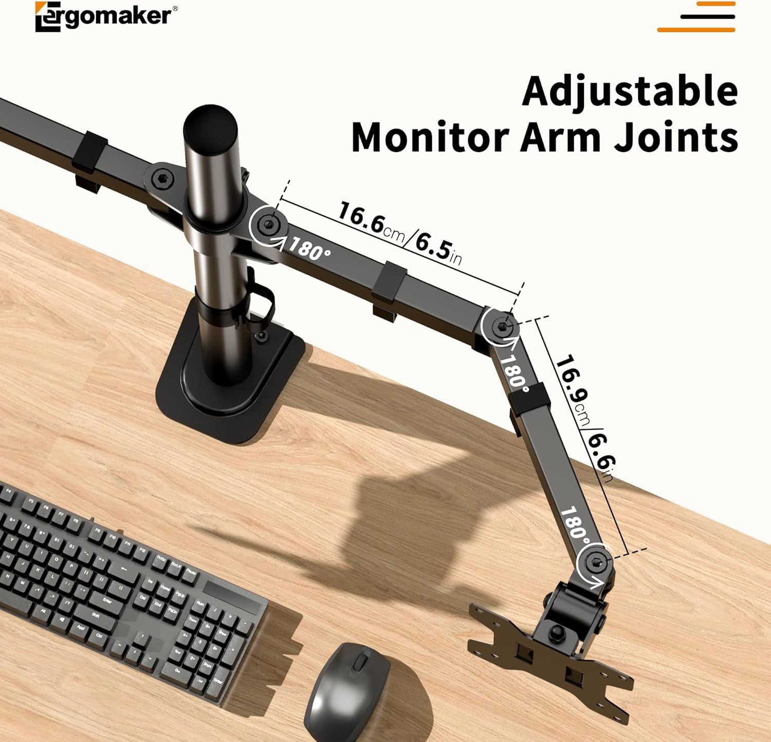 Dual Monitor Mount for Desk, Stand Holds 2 Computer Screens Fits 13" to 27", Heavy Duty Fully Adjustable Arm with C-Clamp and Grommet Base, - Image 3