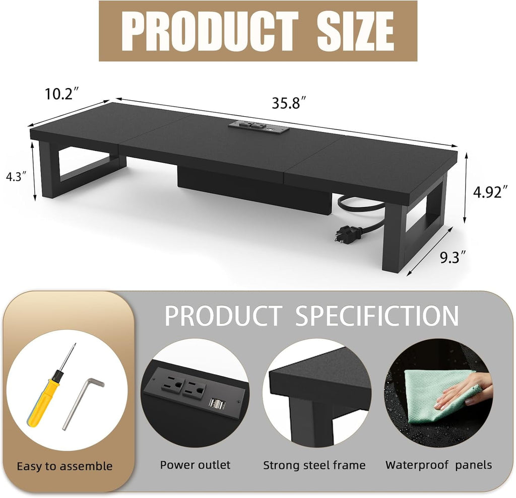 Riser with Power Outlet for 1-2 s, Heavy Duty Desktop Organizer for Laptop Printer TV - Image 2