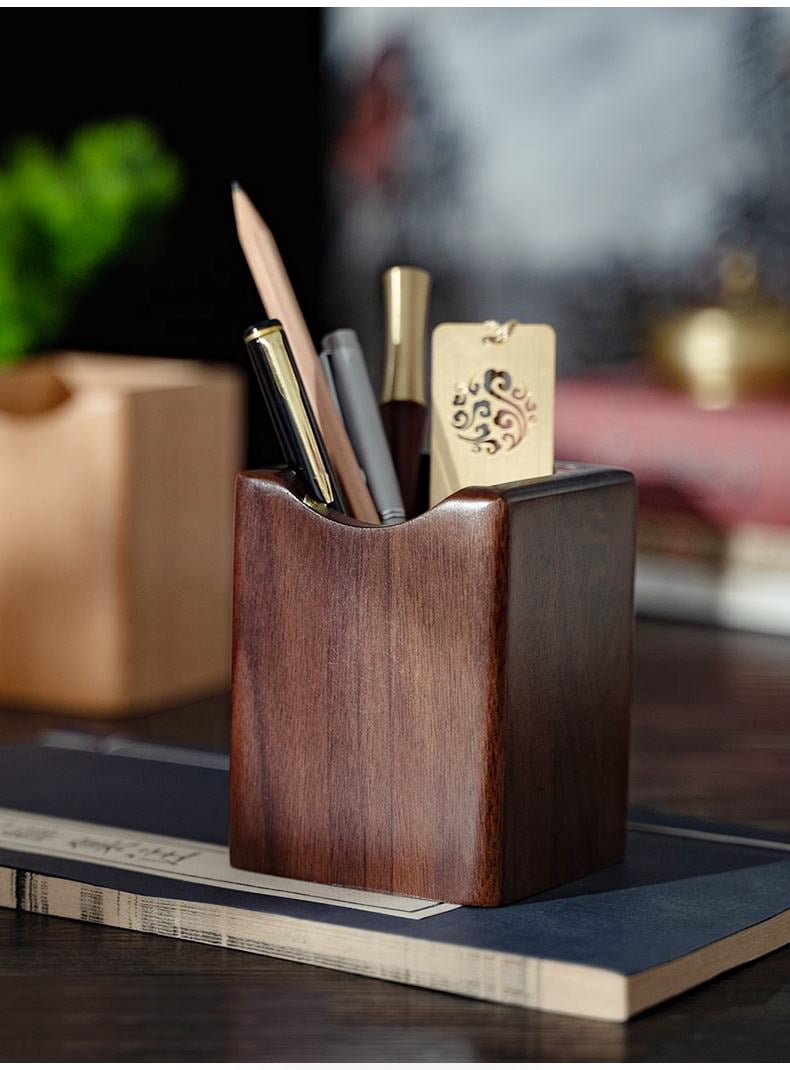 2 Pack Handmade Wood Pen Pencil Holder Stand Multi Purpose Natural Wood Pencil Cup Pot Desk Organizer Storage Box - P... - Image 2