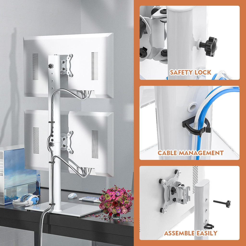 Dual Monitor Stand - Vertical Stack Screen Free-Standing Monitor Riser Fits Two 13 to 34 Inch Screen with Swivel, Tilt, Height Adjustable, H - Image 3