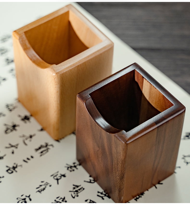2 Pack Handmade Wood Pen Pencil Holder Stand Multi Purpose Natural Wood Pencil Cup Pot Desk Organizer Storage Box - P... - Image 5