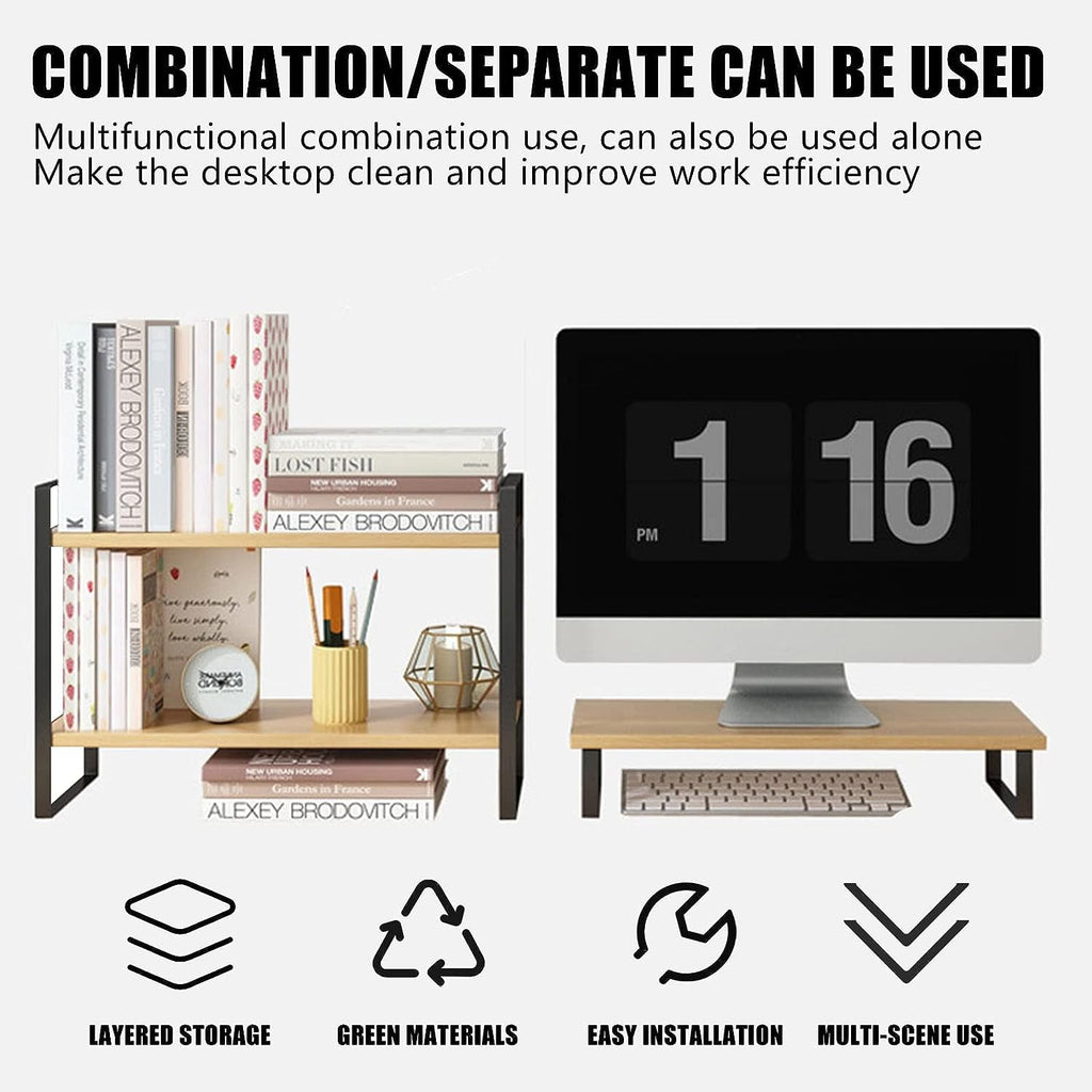 Desktop Organizer, Wooden Desk Shelf Organizer for Home Office - Image 2