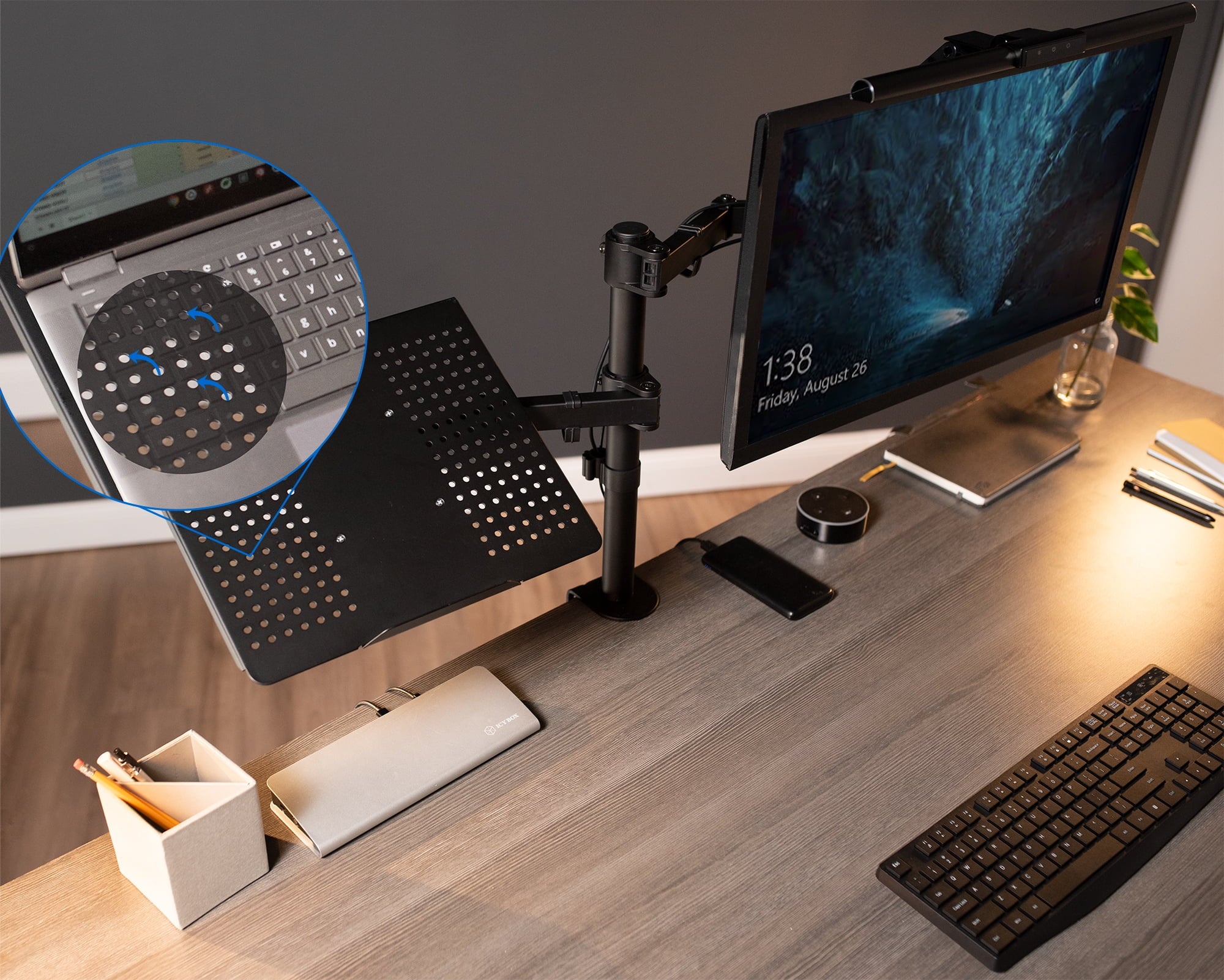 Laptop & Monitor Desk Mount Stand Black Adjustable fits 1 Screen up to 32" - Image 2