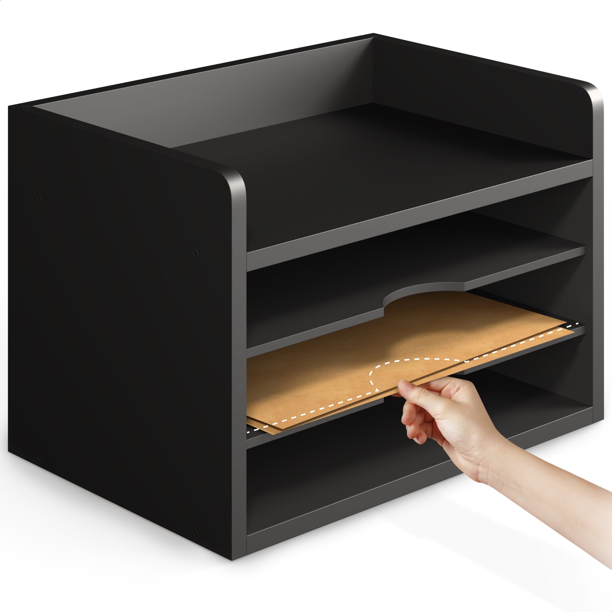 4-Tier Paper Organizer, Office Desk Organizer, Document Mail Sorter, Black - Image 6