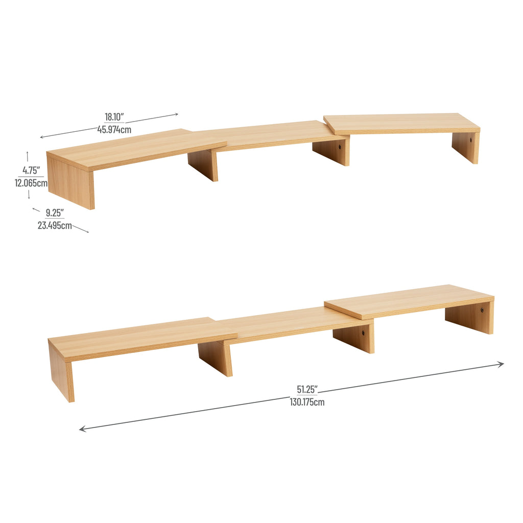 Dual Monitor Stand, Desktop Organizer, Laptop Riser, Office, MDF, 51.25"L x 9.25"W x 4.75"H, Brown - Image 3