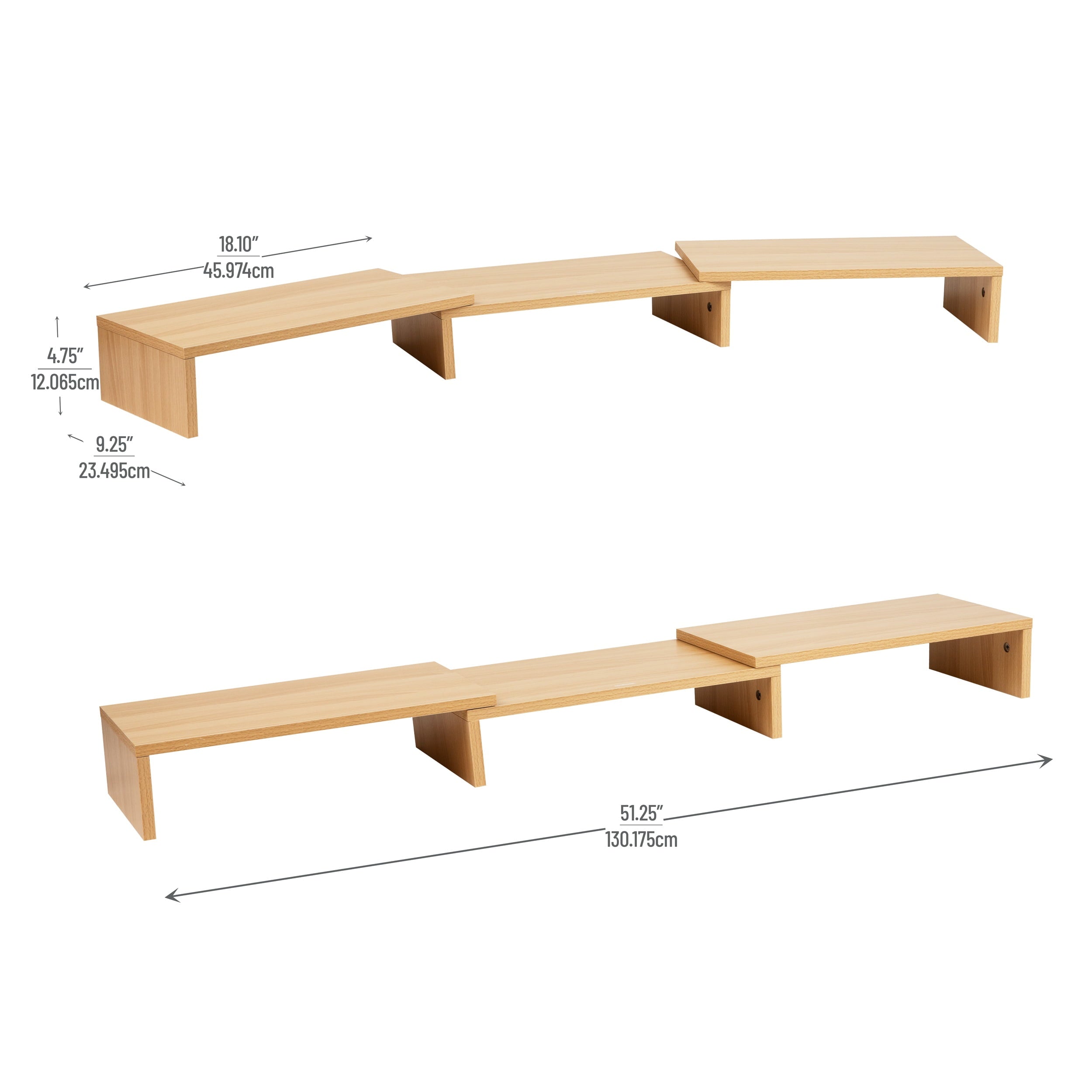 Dual Monitor Stand, Desktop Organizer, Laptop Riser, Office, MDF, 51.25"L x 9.25"W x 4.75"H, Brown - Image 3