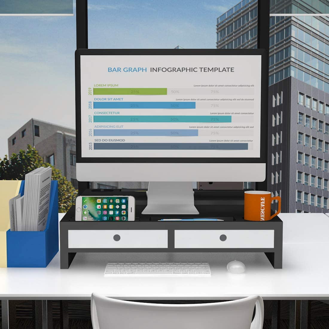 Monitor Stand Riser with Drawer - Desk Shelf Organizer Keyboard Storage Black 22" x 10.6" x 4.7" - Image 4