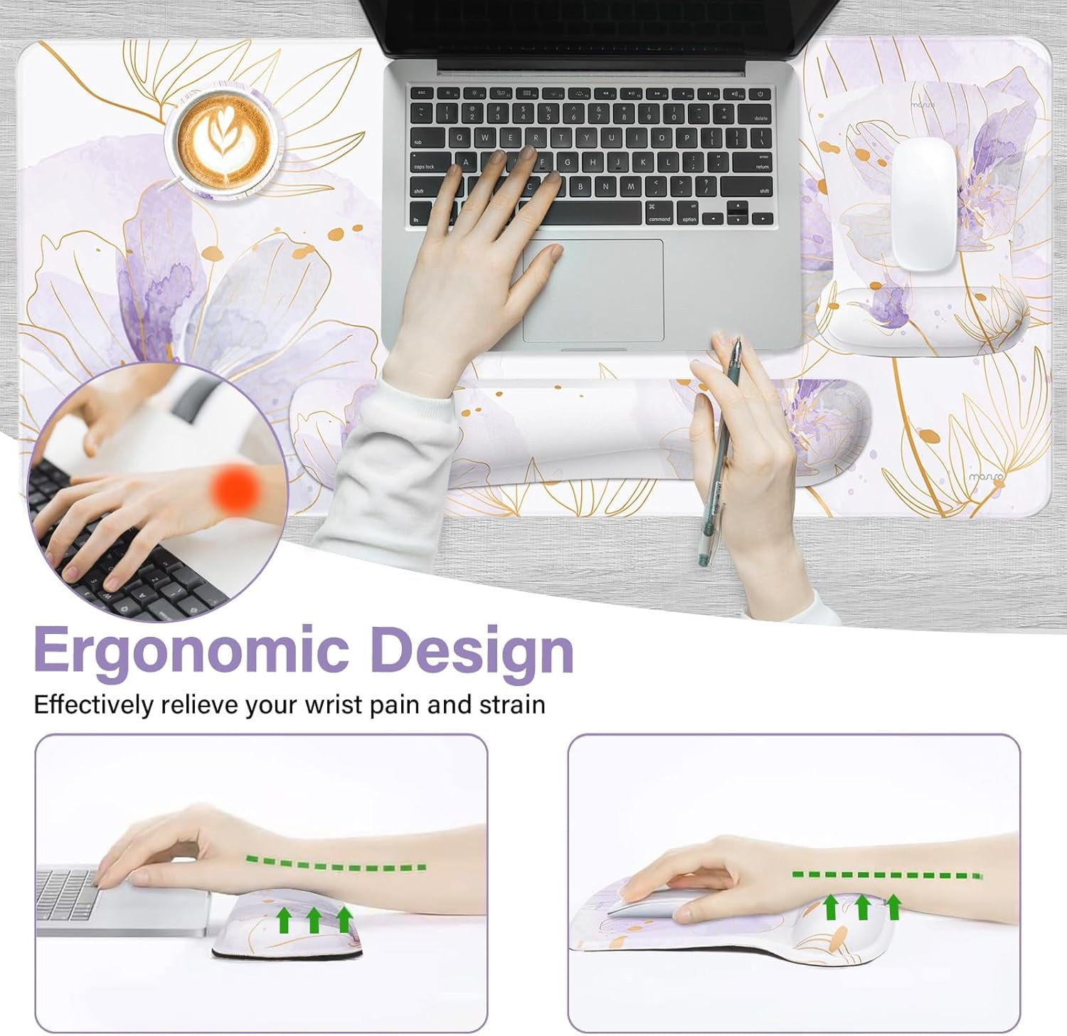 Mosiso Desk Mat Keyboard Mouse Pad Set, 4 in 1 Ergonomic Memory Foam Large Gaming Mouse Pad&Keyboard Wrist Rest&Mousepad with Wrist Rest&Coa - Image 2