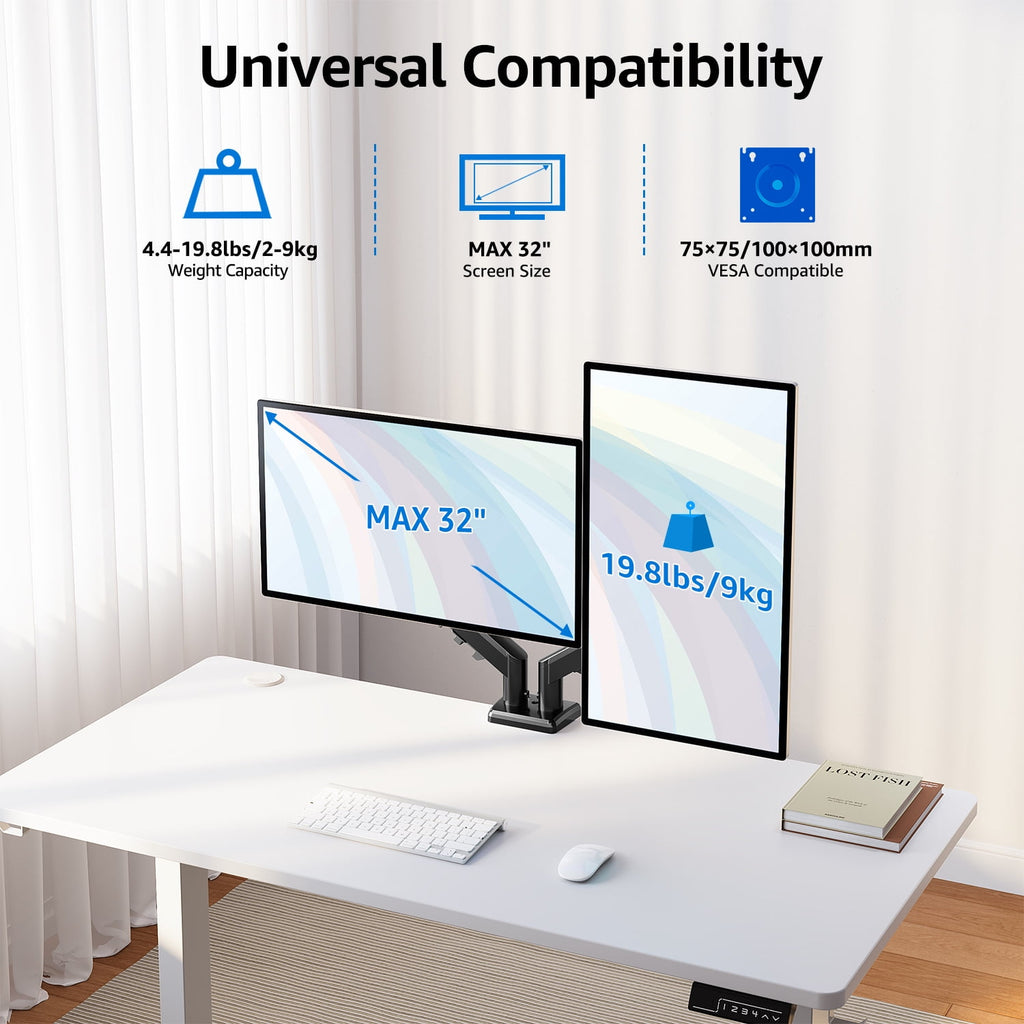 Dual Monitor Mount Stand for 13-32 inch, Gas Spring Monitor Arm for 2 Monitor, Dual Monitor Desk Mount with Tilt, Swi... - Image 4