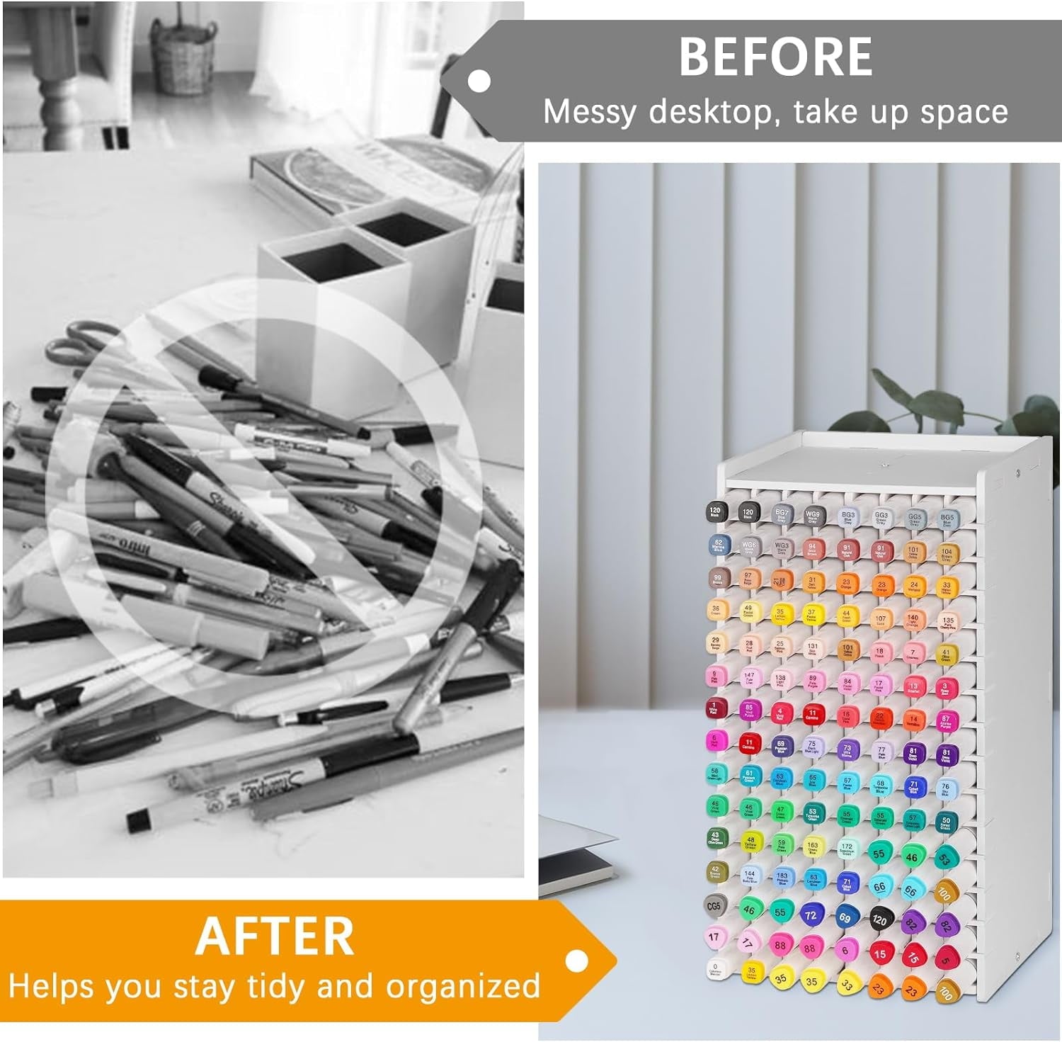 Wiher Marker Storage Organizer Marker Holder 120 Slots Marker Organizer for Desk with Removable Divider Art Marker Rack to Storage Markers P - Image 5