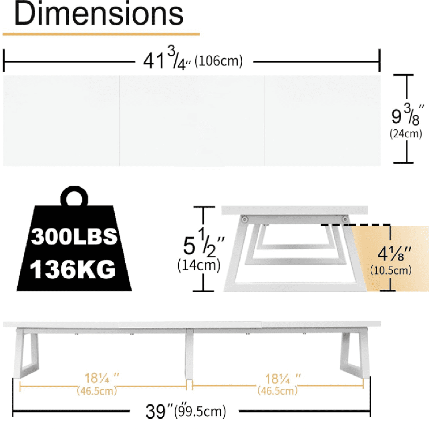 White Dual Monitor Riser for 2 Monitors-42inch, Wood Desktop Dual Stand with Metal Legs, Long Screen/PC/Laptop Storag... - Image 4