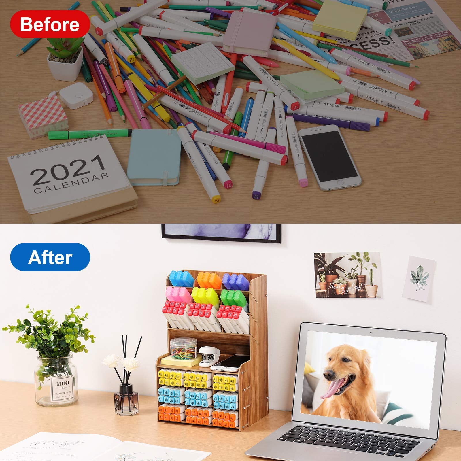 Marbrasse Upgraded Wooden Pencil Holder, Pen Organizer for Desk ,   Desktop Stationary Organizer Caddy - Image 6