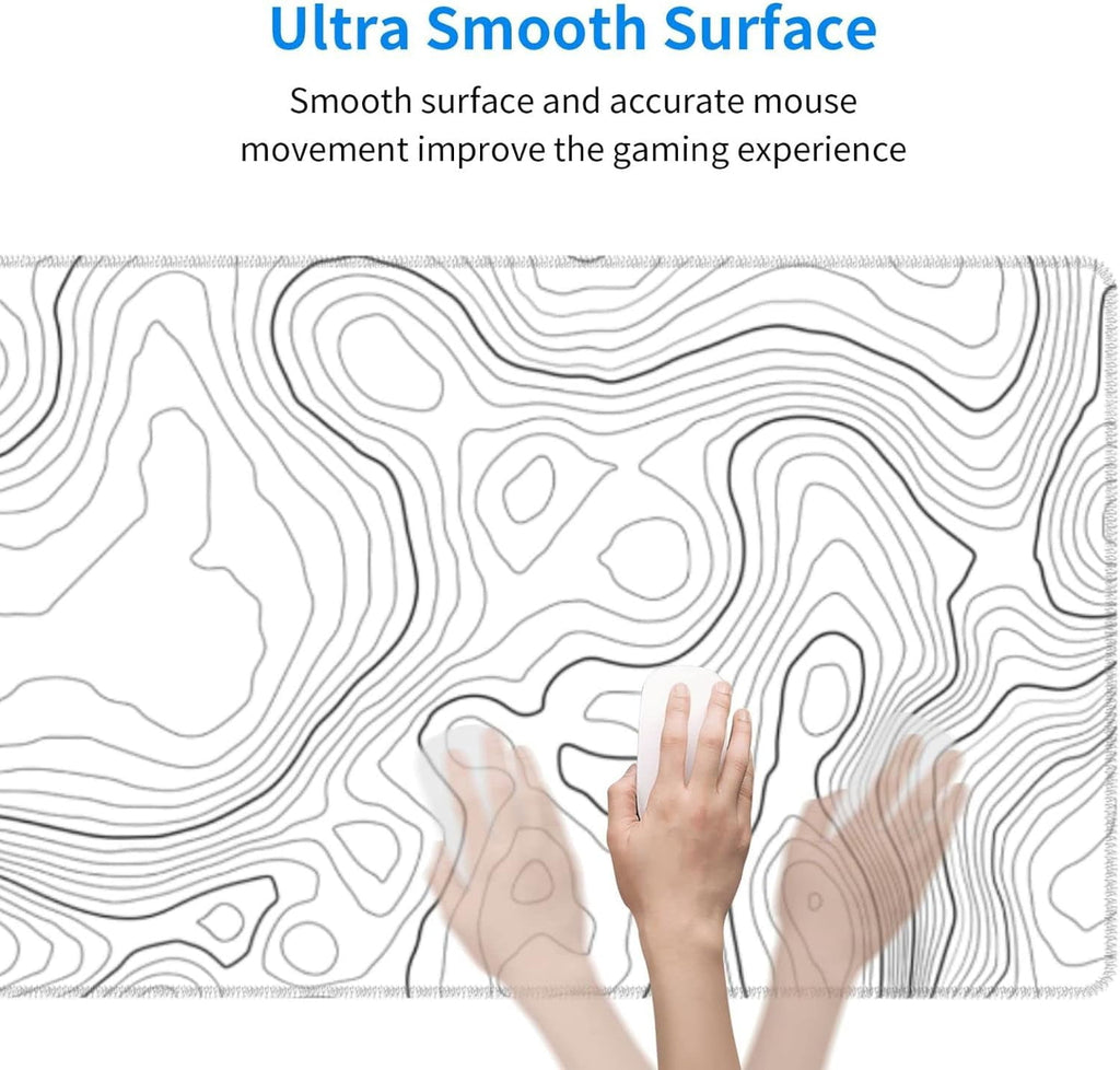 QCQHDU Large Gaming Mouse Pad with Stitched Edges, Minimalist Topographic Map Desk Mat, 3mm Thick Non-Slip Rubber Base Mice Pad for Gamer,Of - Image 5