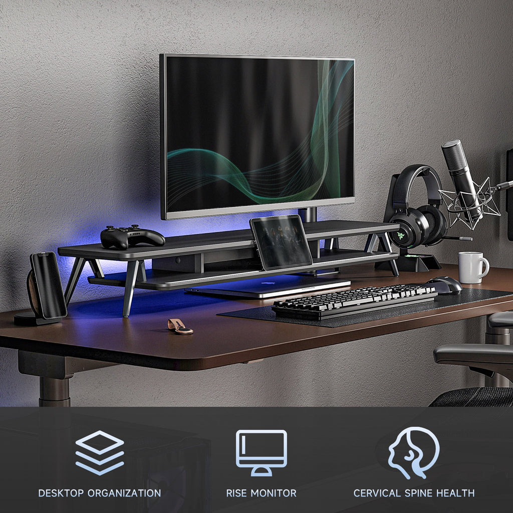 Dual Monitor Stand, Monitor Stands Riser for 2 Monitors, 42.5 Inch Monitor Stands Shelf with 12 Color LED Light for O... - Image 4