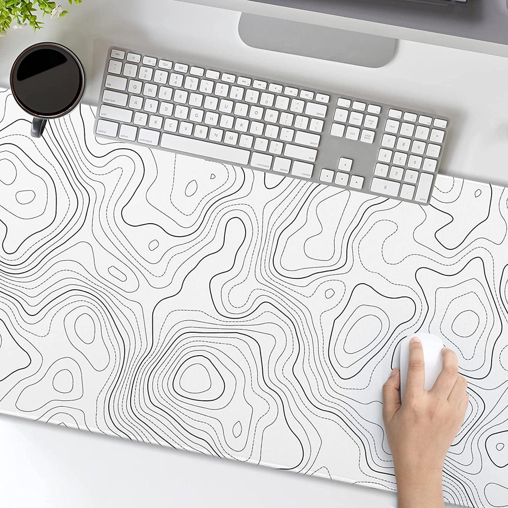 Topographic Map Large Mouse Pad XL White Lines Contour Geographic Extended Large Desk Mat Big Desk Pad 80X30 CM Non-S... - Image 6
