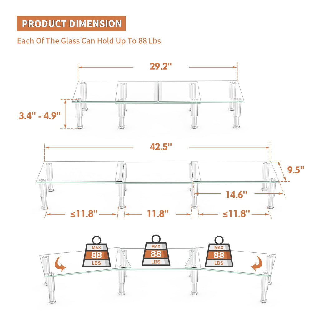 Hemudu Dual Monitor Stand -Adjustable Length and Angle Dual Monitor Riser, Computer Monitor Stand, Desktop Organizer, Monitor Stand Riser fo - Image 2