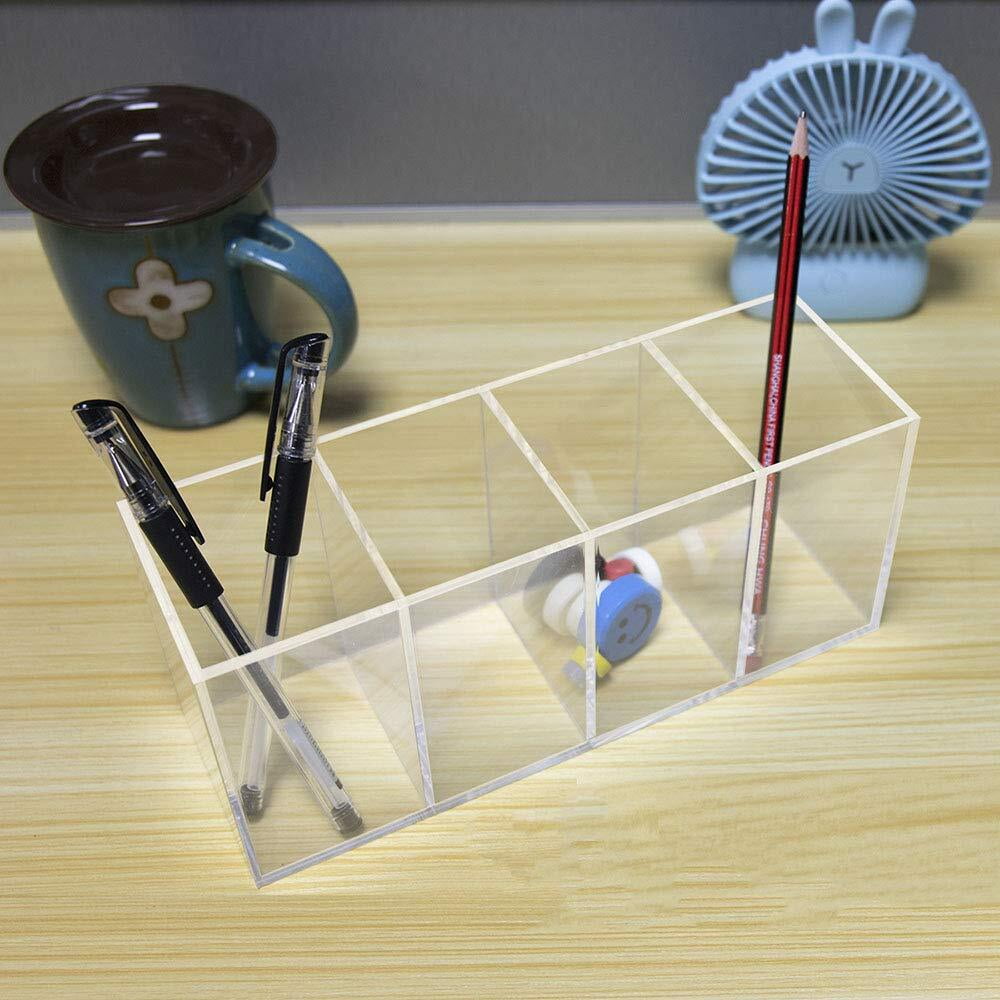 NIUBEE Acrylic Pencil Holder Clear Sturdy 4 Compartments, Wide and Deep Enough Desks Organizer for Office, Desktop,Makeup Table,Kitchen,Picn - Image 4