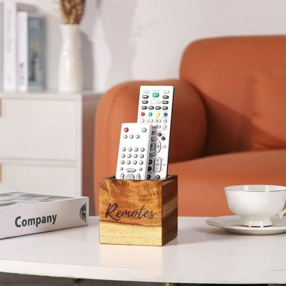Acacia Wood Remote Control Holder Desk Organizer for Table and Office Decor - Image 3