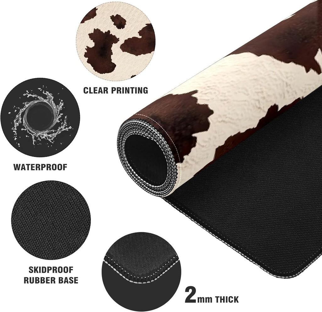Brown Western Cow Print Desk Mat, Desk Accessory, Cute Workspace, Trendy Workspace, Trendy, 35.4x15.7in Large Gaming ... - Image 4