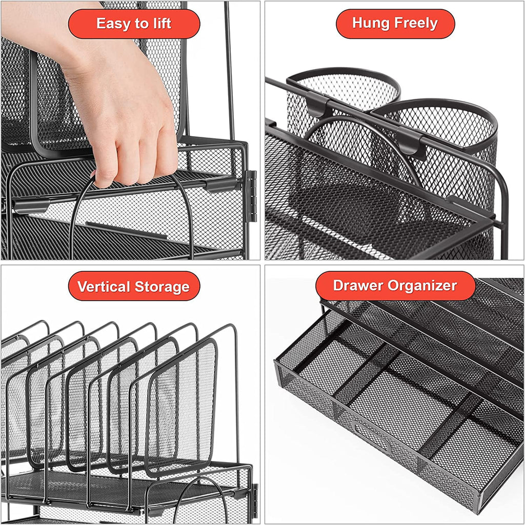 with Drawer, 4-Tier Mesh File with 5 Vertical File Holders and 2 Pen Holders, Multifunction top , s and Accessories f... - Image 4