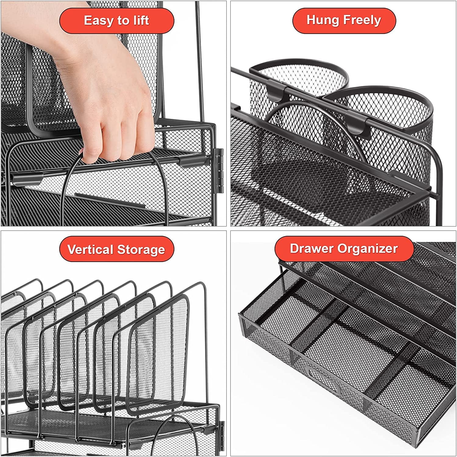 with Drawer, 4-Tier Mesh File with 5 Vertical File Holders and 2 Pen Holders, Multifunction top , s and Accessories f... - Image 4