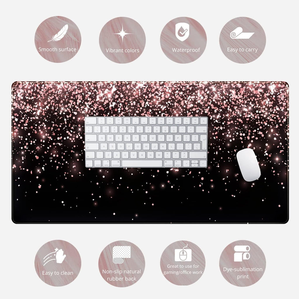 Rose Gold Glitter Black Desk Mat Extended Mouse Pad XXL Office Desk 31.5x15.7 in Accessories for Women Girl Gamer Ful... - Image 6
