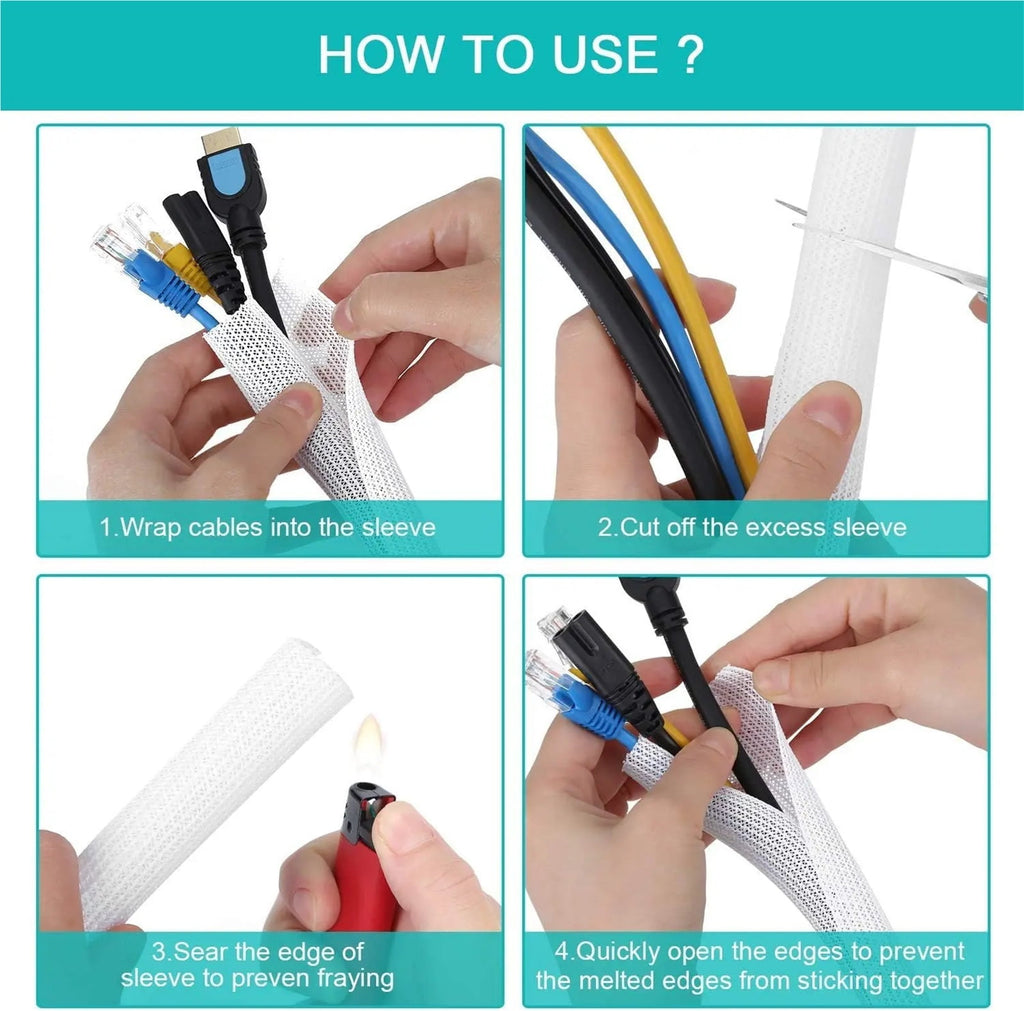 White Cable Sleeve, Cable Organizer For Desk PC TV Computer, Wire Protector Cable Wrap Cover, Cord Management F - Image 4