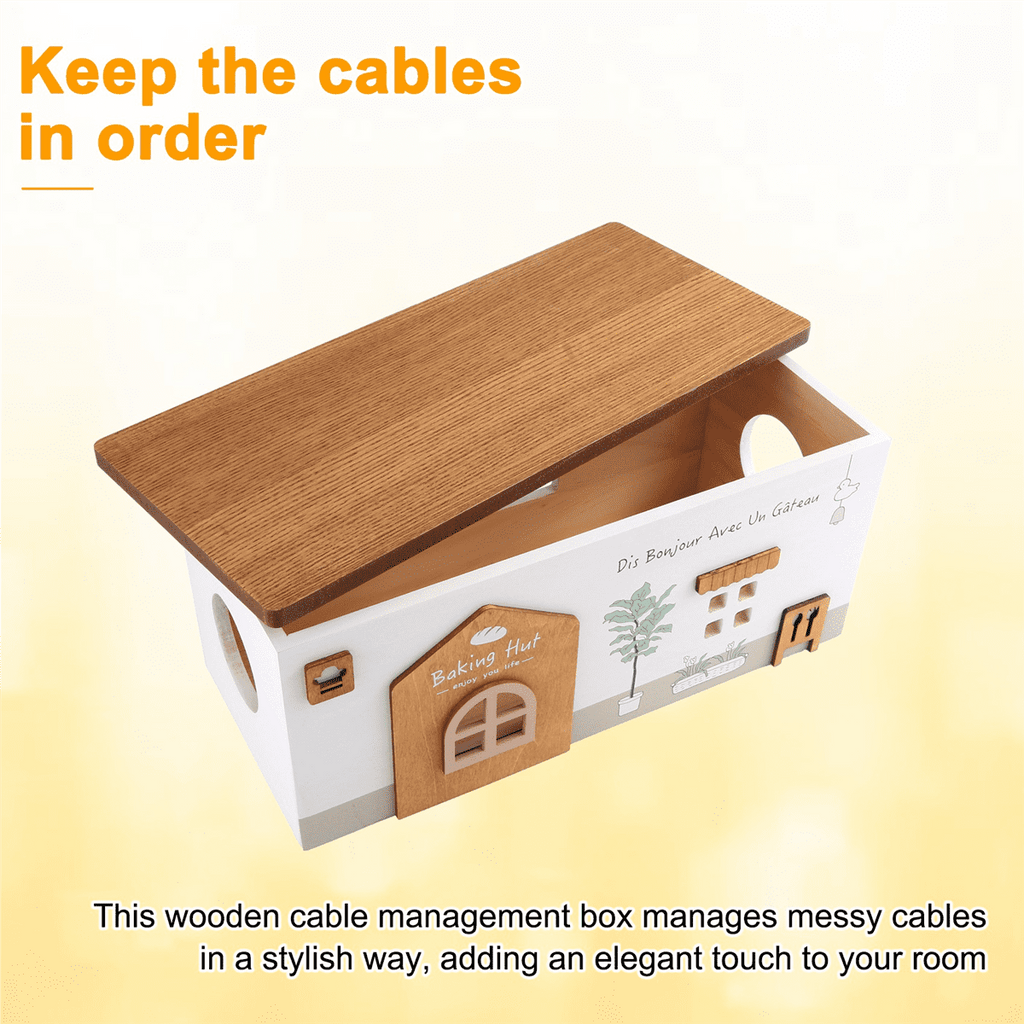 Cable Management Box, Wood Extension Cord Organizer, Handmade Power Strip Box for TV Computer Wire USB Hub System - Image 6
