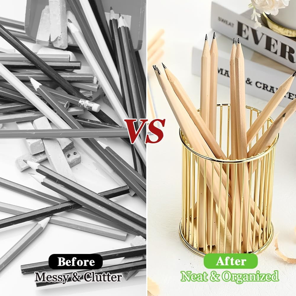 RETON 2 Pack Gold Pencil Holder, Metal Wire Pen Holder for Desk Cute, Makeup Brushes Holder, Pen Cup for with 2 Pens, Desk Organizer Gold fo - Image 5