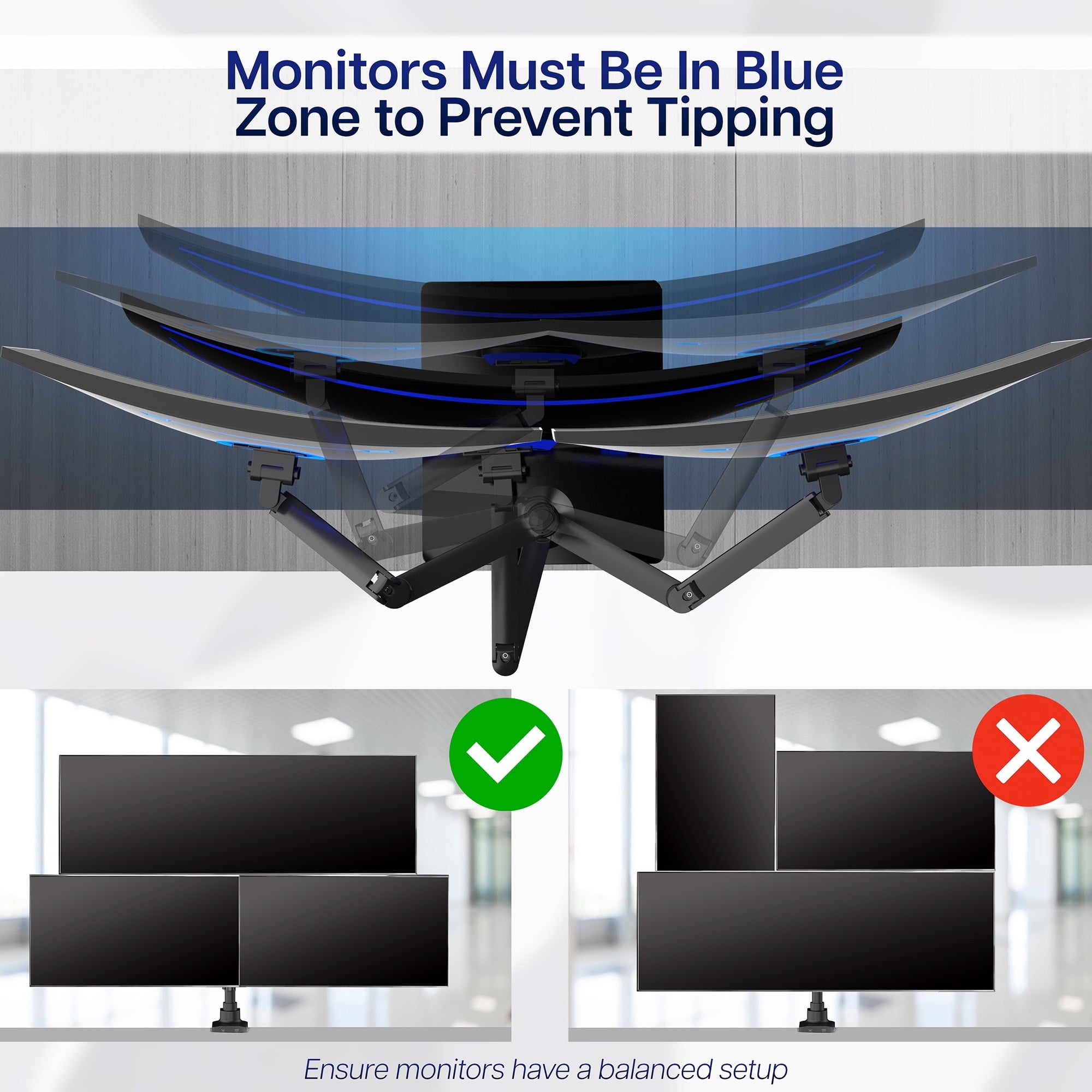 Pneumatic Triple Ultrawide Monitor Desk Stand, Up to 49 inch Computer Screens - Image 6