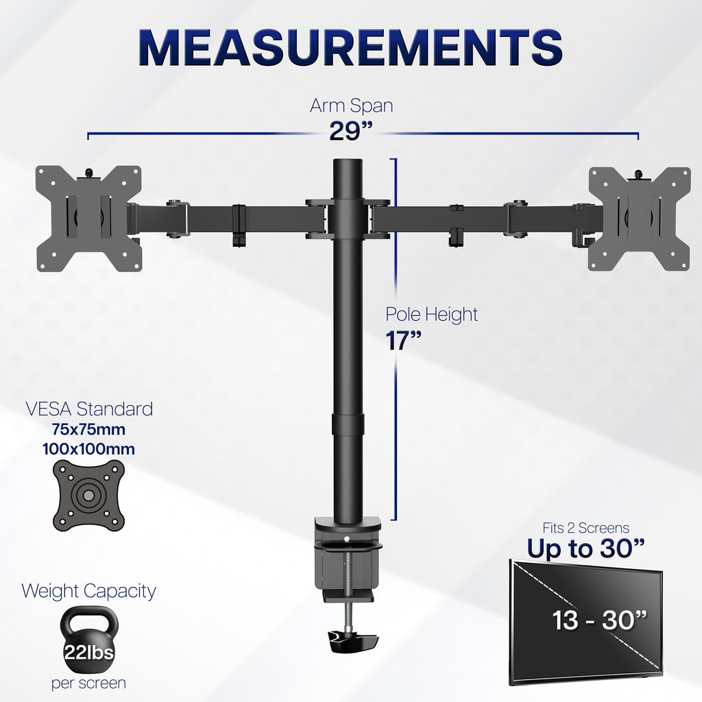 VIVO Black Dual Monitor Desk Mount Adjustable Stand, Fits Screens up to 30" - Image 4
