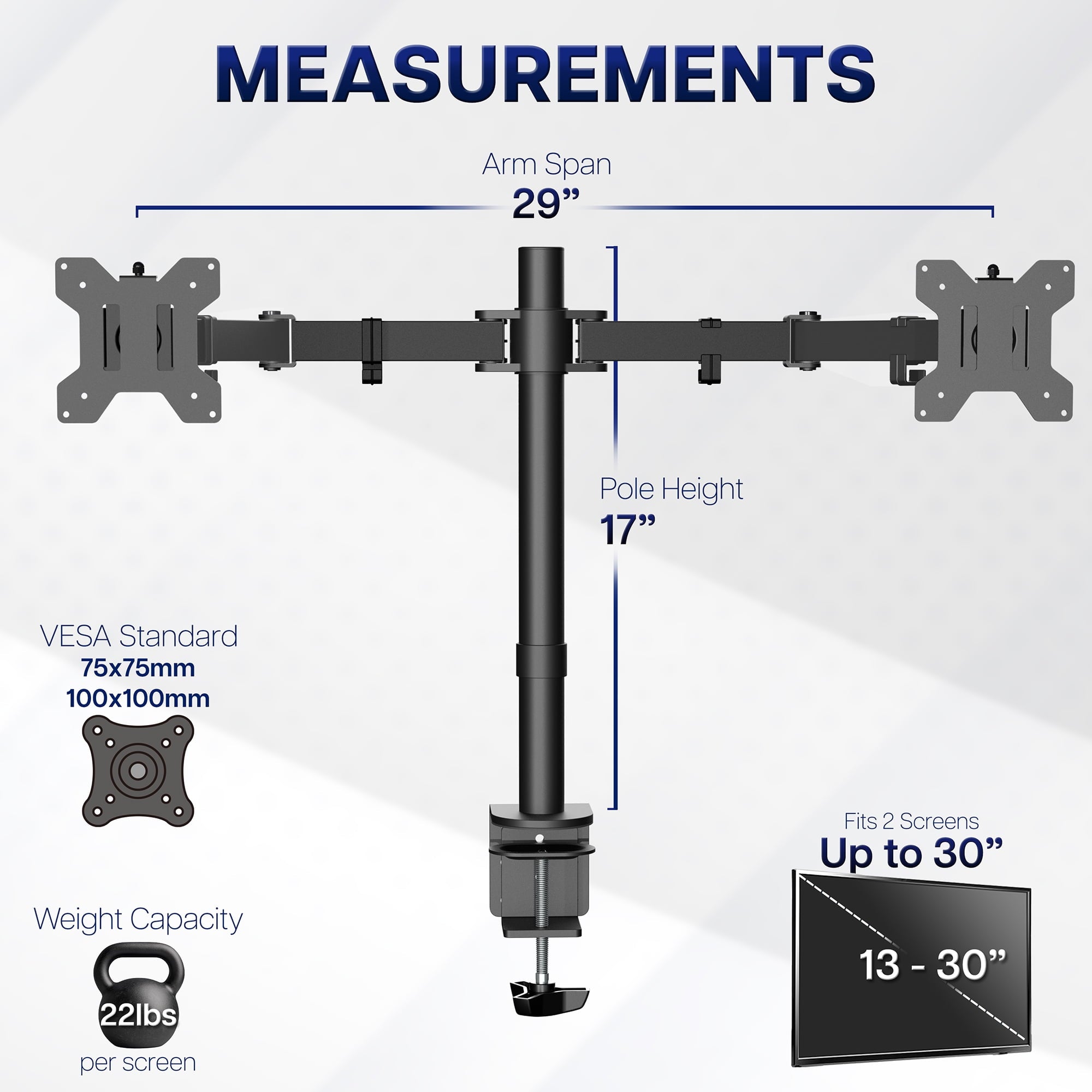 VIVO Black Dual Monitor Desk Mount Adjustable Stand, Fits Screens up to 30" - Image 4