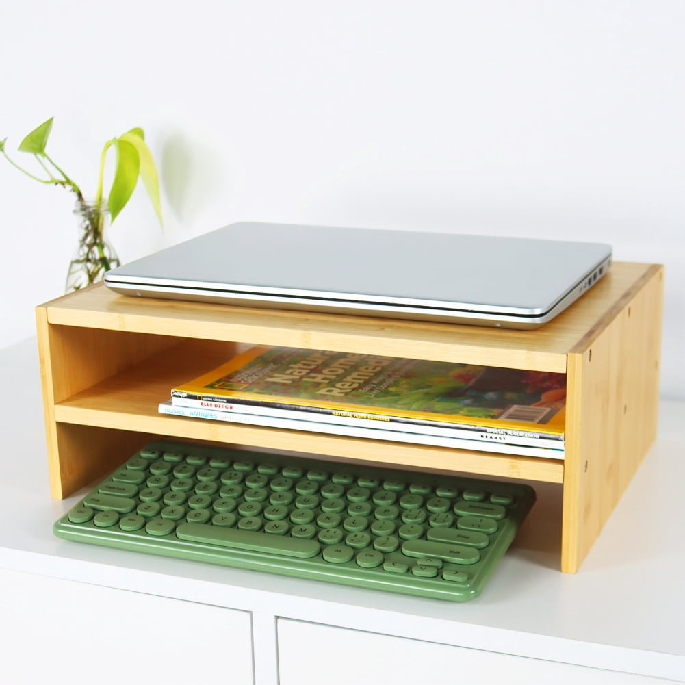 2-Tier Bamboo Monitor Riser Stand Desk Laptop Stand for Workstation Home Office Computer Laptop Printer Stand Natural... - Image 2
