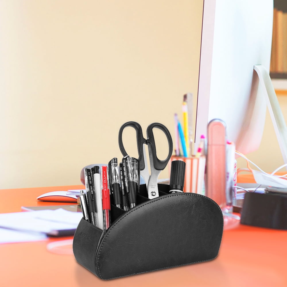 SITHON Remote Control Holder with 5 Compartments - PU Leather Remote Caddy Desktop Table Organizer Store TV, DVD, Blu-Ray, Media Player, Hea - Image 5