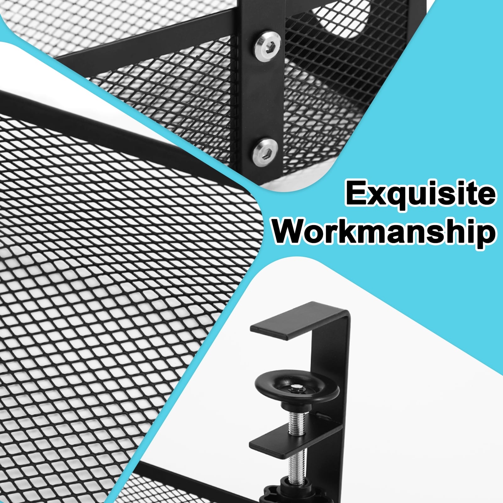 FT Hita 2 Layer Under Desk Cable Management Trays Black No Drill Cable Management Box With Clamp Cord Organizer for Office, Home,Gaming Desk - Image 6