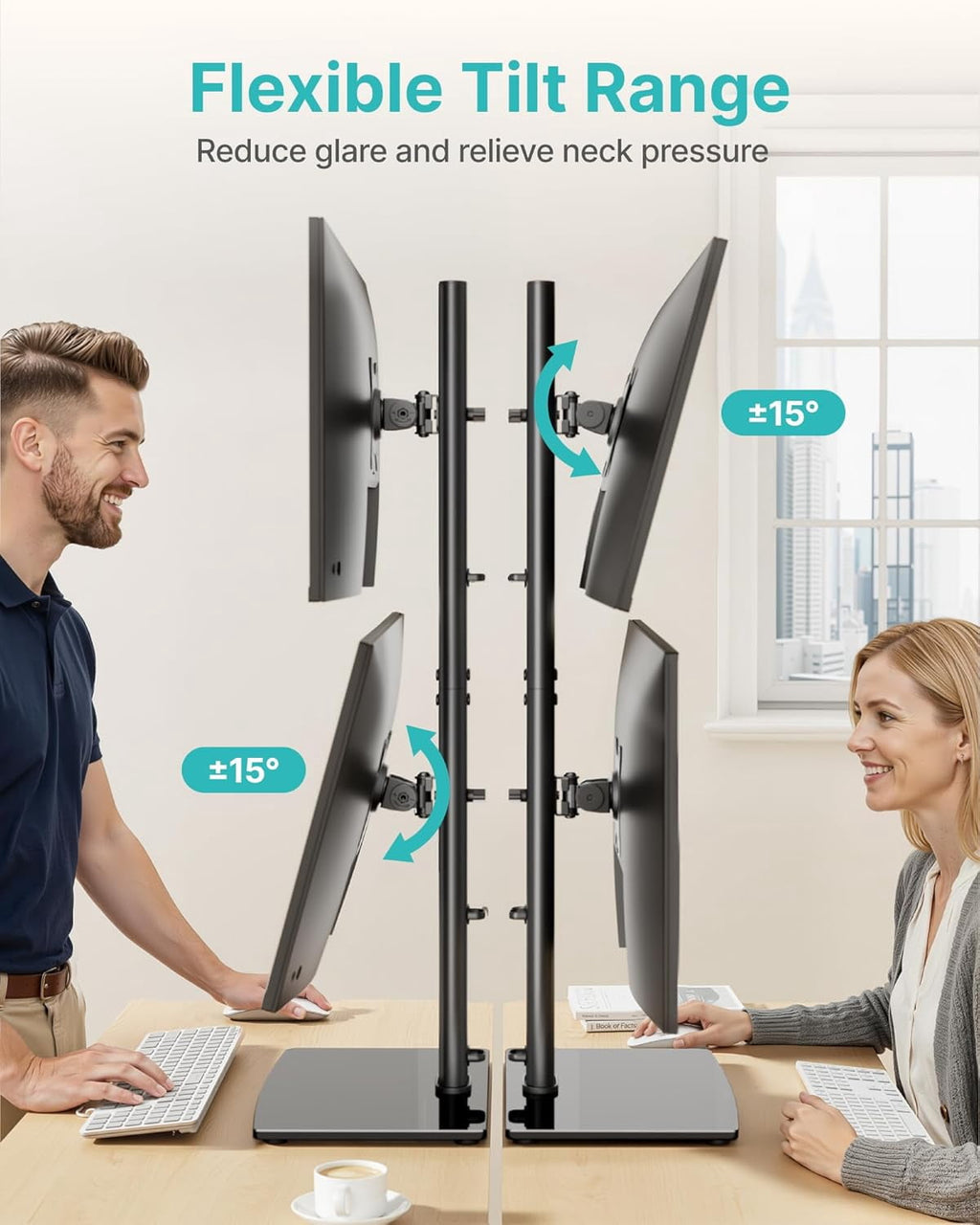 Vertical Dual Monitor Stand for 1734 Inch Screens, Stacked Monitor Mount with 33.3" Pole & 12 Height Settings, Freest... - Image 6