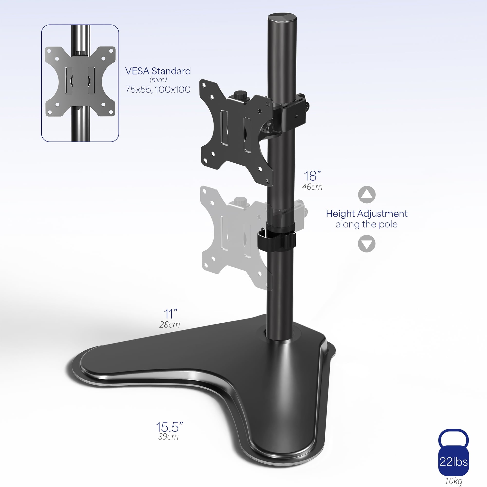 Black Single LCD Monitor Adjustable Desk Stand, Fits 1 Screen - Image 3