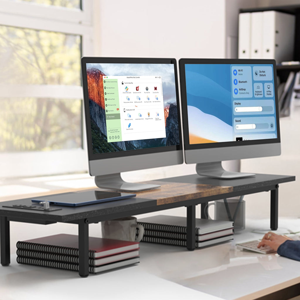 Dual Monitor Stand Riser with Charging Station, 37.55 Inch Wide Monitor Shelf with USB Ports for Computer, TV, Laptop - Image 4