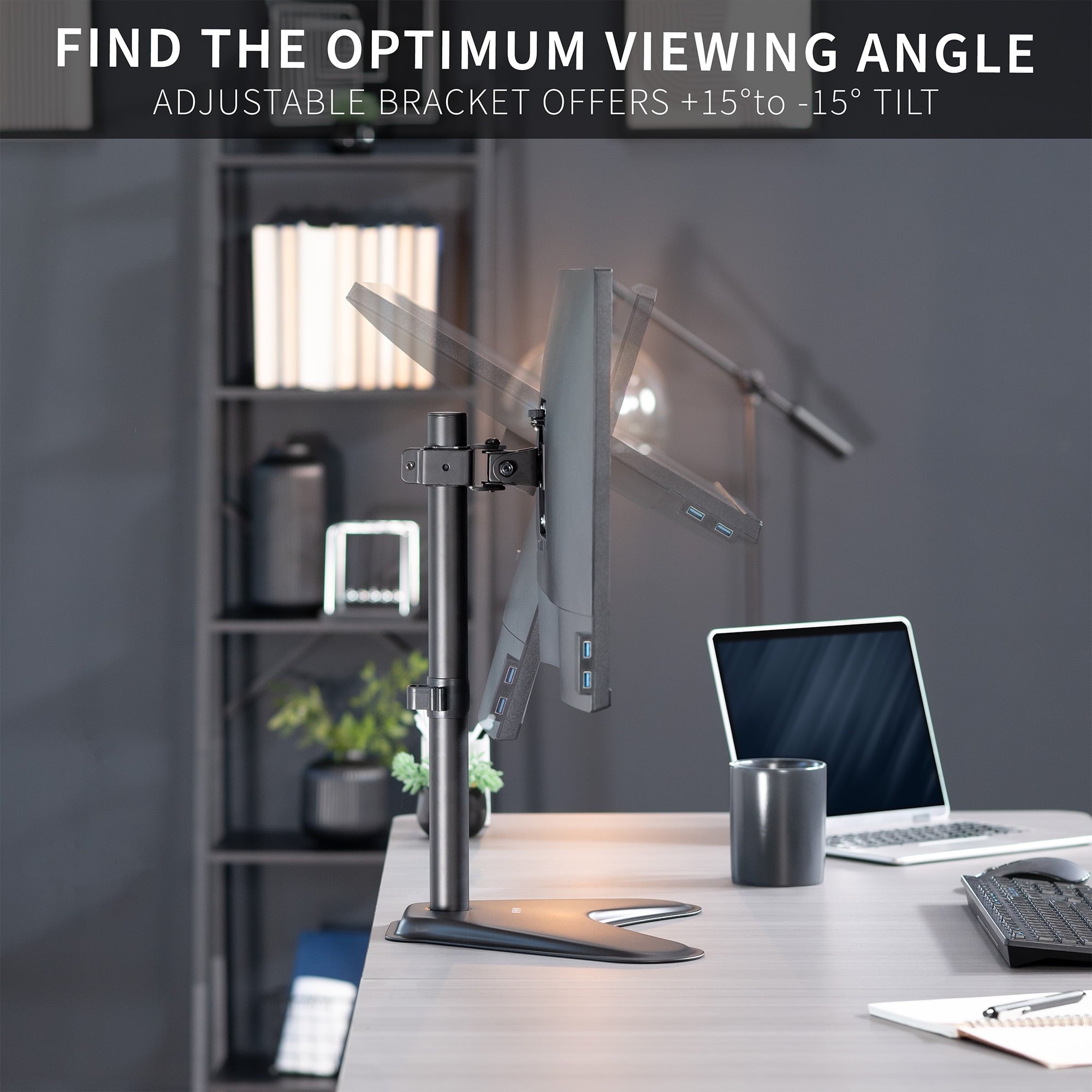 Black Single LCD Monitor Adjustable Desk Stand, Fits 1 Screen - Image 6