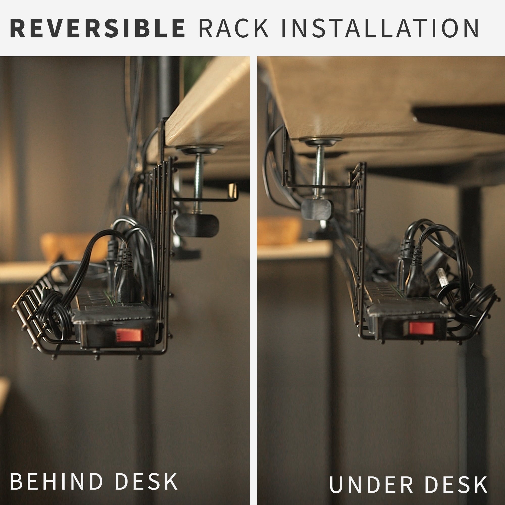Black Clamp-on Dual Under Desk Cable Management Tray Organizers (2 Pack) - Image 3